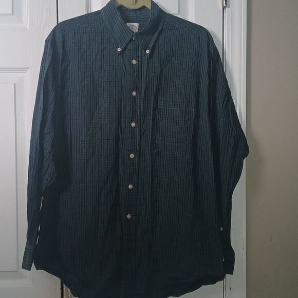 Brooks Brothers Original Polo Shirt green blue plaid long sleeve button down Sz - Picture 1 of 8